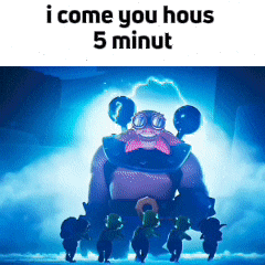 a group of cartoon characters are standing in front of a monster that says i come you hous 5 minute