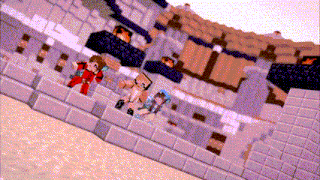 a group of people are standing on a brick wall