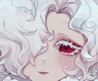 a close up of a person 's face with white hair