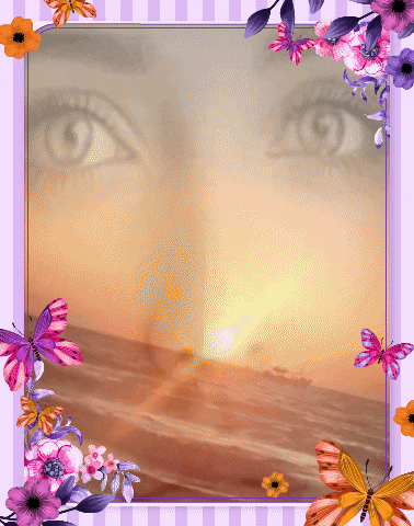 a picture of a woman 's eyes with butterflies and flowers around them