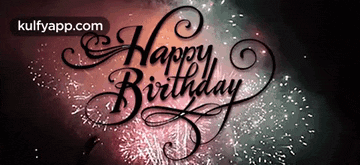 a happy birthday greeting card with fireworks behind it