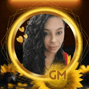 a picture of a woman in a gold circle with gm on it