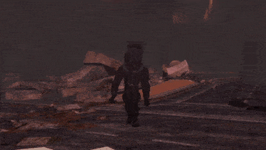 a computer generated image of a man standing in front of a flame
