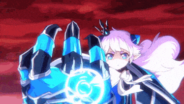 a girl with a crown on her head is holding a blue sphere in her hand
