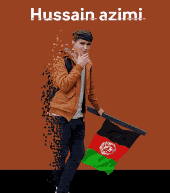 a picture of a man holding a flag with the name hussain azimi above him