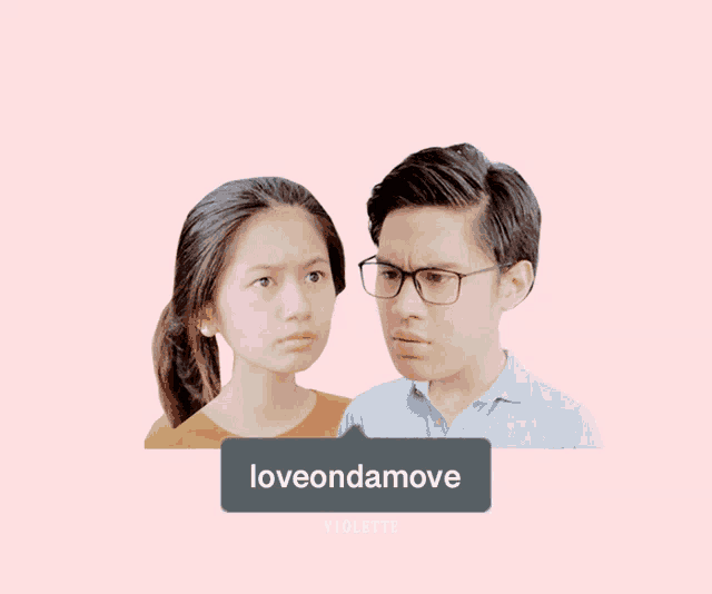 a man and a woman looking at each other with a sticker that says loveondamove on it