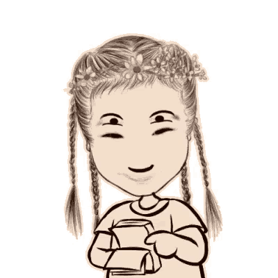 a cartoon drawing of a girl with braids and a flower crown on her head .