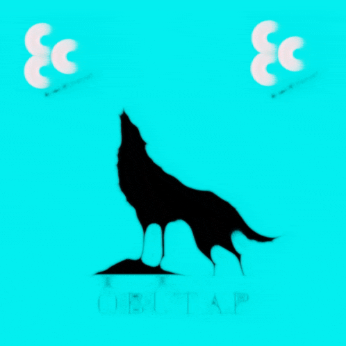 a silhouette of a wolf howling on a blue background with the word obtap