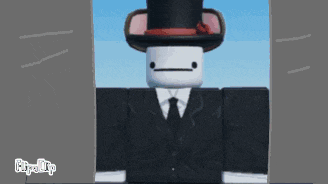 a roblox character in a suit and top hat