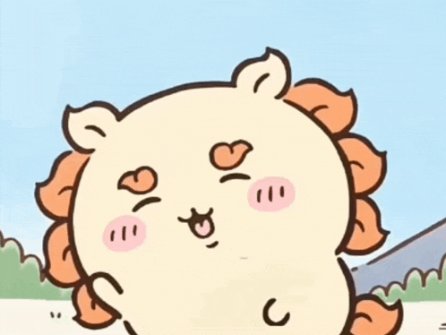 a cartoon drawing of a lion with hearts on his face