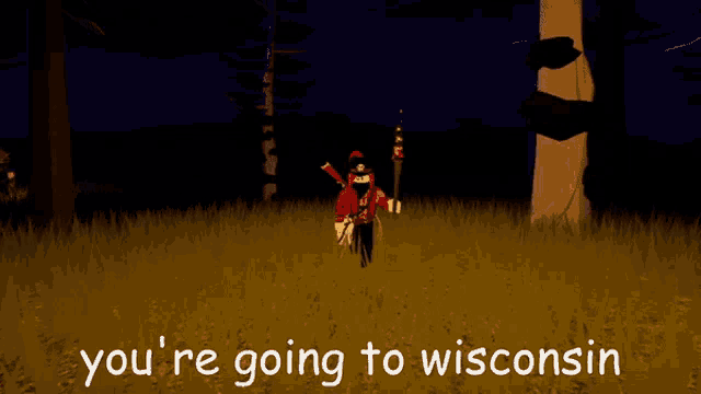 a video game says you 're going to wisconsin on the screen