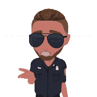 a cartoon of a police officer wearing sunglasses and a badge .