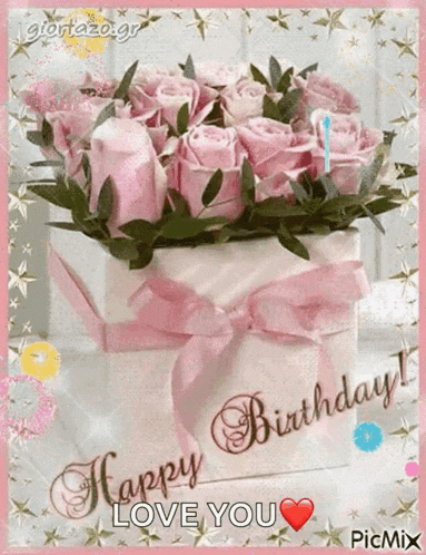 a birthday card with pink roses and the words happy birthday
