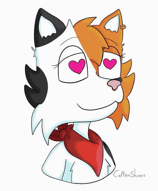 a drawing of a cat with hearts in its eyes and the name caltan shivers
