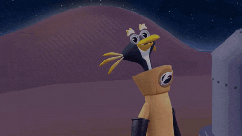 two cartoon characters are standing next to each other with one wearing a helmet with the letter g on it