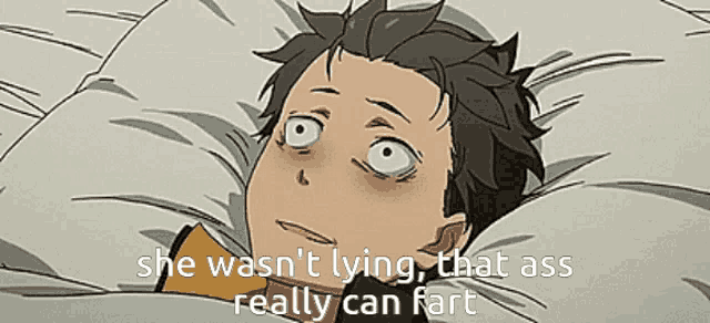 a cartoon character is laying in bed with a caption that says she was n't lying that ass really can fart