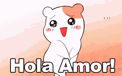 a cartoon hamster with the words hola amor written below it