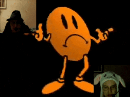 a man wearing a bunny hat looks at a pac man