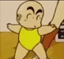 a cartoon character in a yellow shirt is standing next to a person holding a pencil .