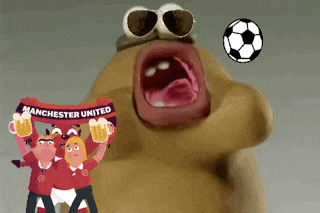 a cartoon character with a scarf that says manchester united on it