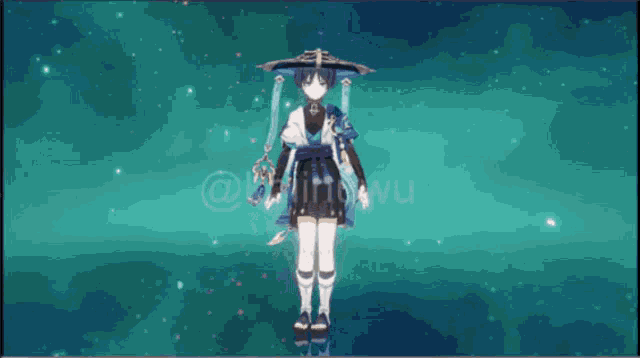 a character from a video game is standing in front of a blue background with a watermark that says @ginhwu