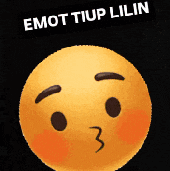 a yellow smiley face with a black sticker that says emot tiup lilin