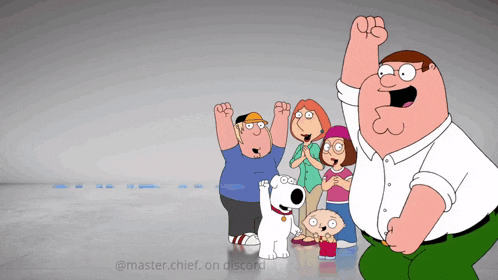 a group of cartoon characters including peter griffin are standing together