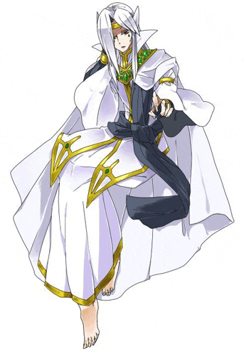 a drawing of a man with long white hair and a black robe