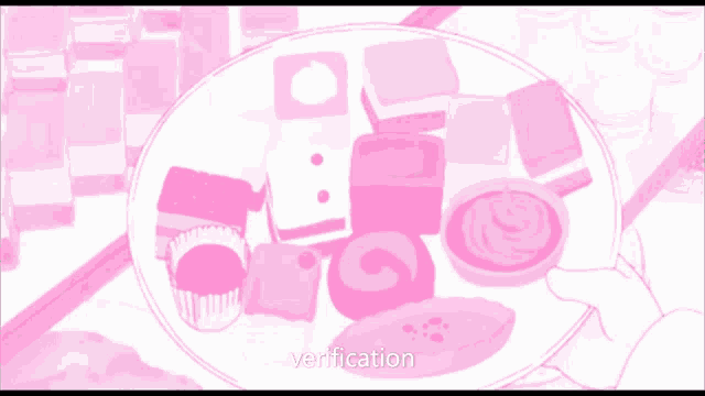 a plate of pink desserts with the word verification below it