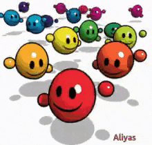 a group of colorful smiley faces with the name aliyas on the bottom right