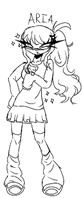 a black and white drawing of a girl wearing glasses and a dress .