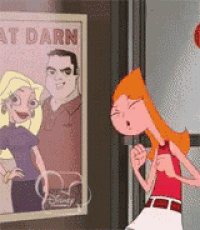 a cartoon character is standing in front of a picture that says at darn on it