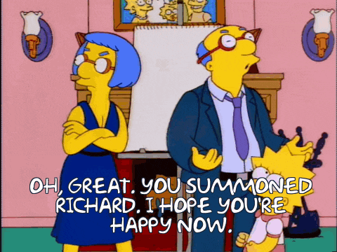 a cartoon character says oh great you summoned richard