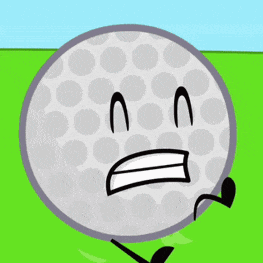 a cartoon golf ball with an angry face and arms