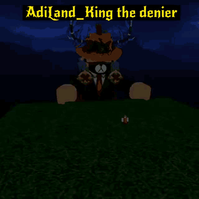adiland king the denier has a pumpkin on his head and says no