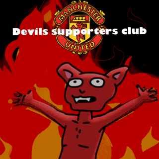 a cartoon of a devil with the words " devils supporters club " on the bottom