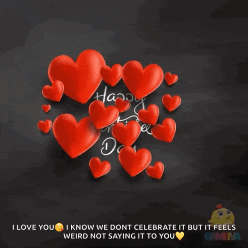 a happy valentine 's day card with red hearts