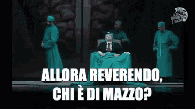 a man in a surgical gown is sitting on a bed with the words allora reverendo