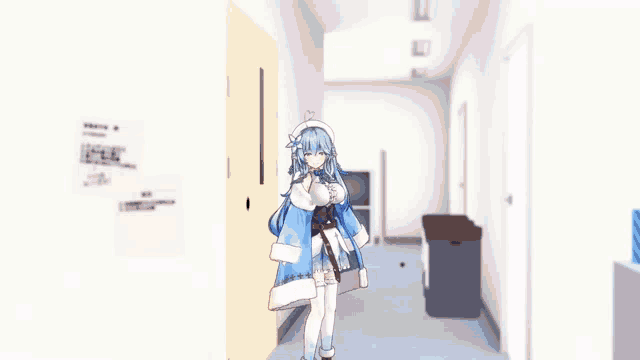 a blue haired anime girl with a surprised expression