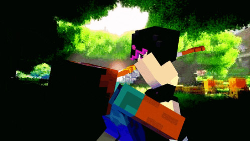 a minecraft character holding a sword with the letter s on it