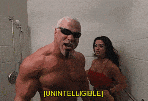 a man and a woman are standing in a bathroom and the man is saying [ unintelligible ]