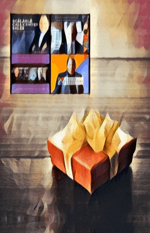 a painting of a gift box with the words scalable sales center tales behind it