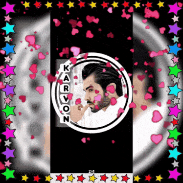 a picture of a man with the name karvon surrounded by hearts and stars
