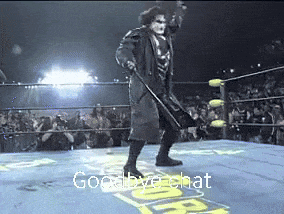 a wrestling ring with the words goodbye chat written on the ground