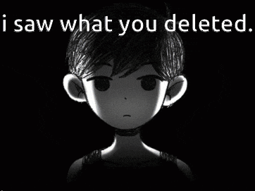 a black and white image of a boy with the words " i saw what you deleted " above him