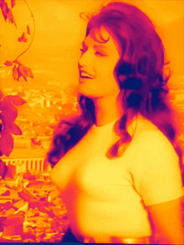 a painting of a woman in a white shirt with a purple background