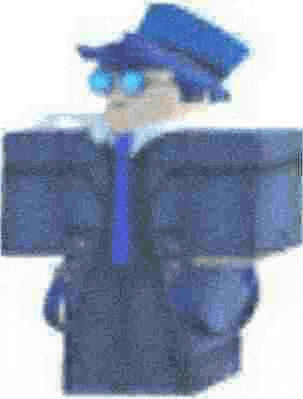 a man in a suit and tie is wearing a blue hat and glasses .