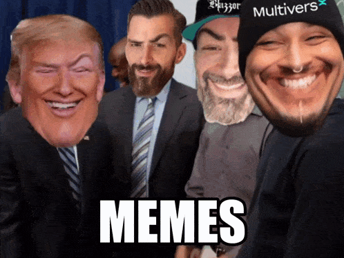 a group of men are posing for a picture with the word memes in the middle