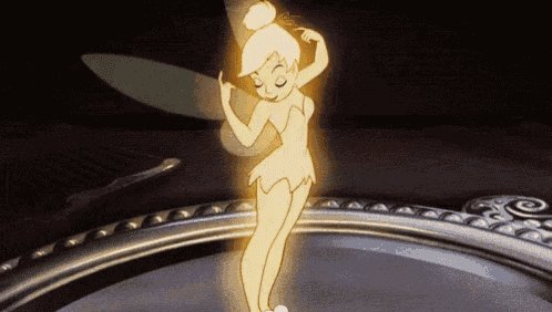 tinkerbell from peter pan is standing on a mirror