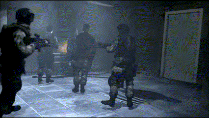 a group of soldiers are in a dark room